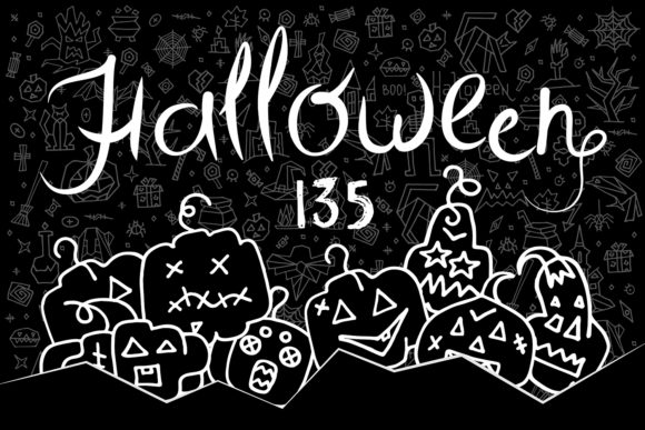 135 Hand Drawn Halloween Doodle Elements Graphics & Illustrations