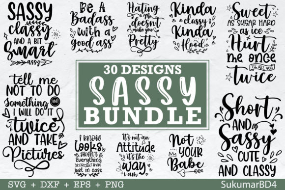 30 Sassy SVG Bundle, Funny SVG, Cut File for Graphics & Crafts