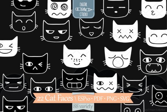 Funny Cat Faces White Kawaii Feline Graphics and Illustrations Review