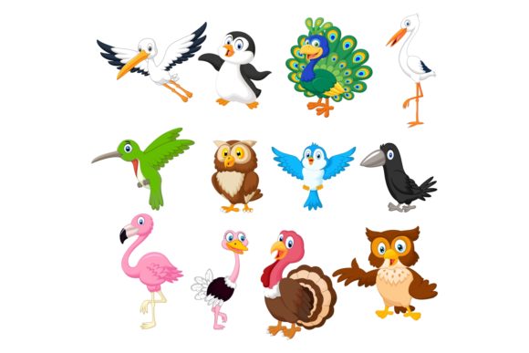 Set of Twenty-three Cute Birds Animals
